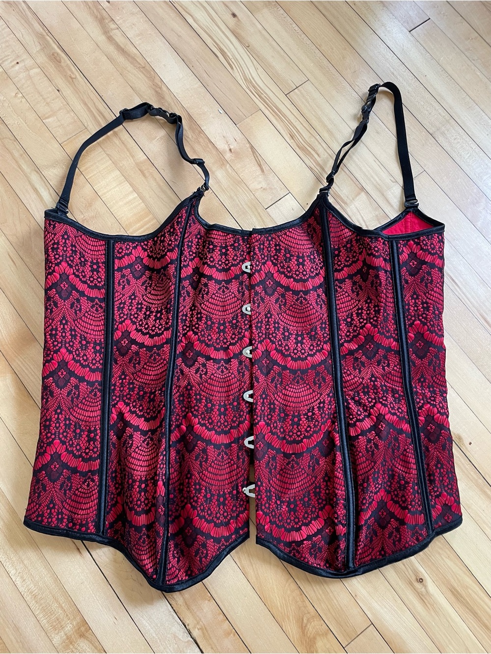 Red Lace-Pattern Bustier Top with Adjustable Straps